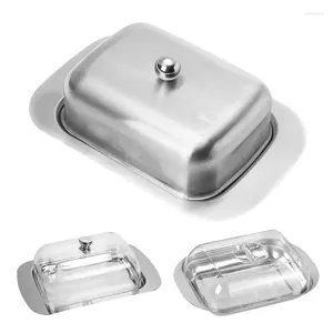Plates Butter Dish With Lid Non-Slip Holder Stainless Steel Countertop Box For Refrigerator Kitchen Tray WithCover