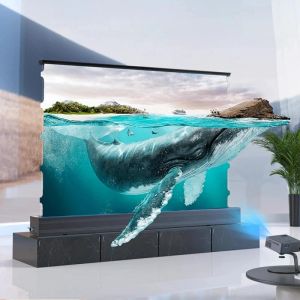 16: 9 4K Electric Motoriserad golv Rising Projection Screen 120 tum Black Crystal ALR SCREEN FÖR LÅNG GROST -projektorer