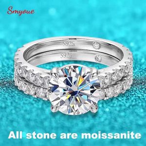 Anéis de banda Smyoue 18k banhado 0,6-4.2ct All Anel de sílica adequado para mulheres Sparkling Luxury Wedding Diamond Band 925 Sterling Silver Jewelry GRA J240410