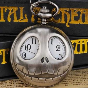 Pocket Watches Halloween themed necklace Quartz pocket Jack and Sally design Halloween gifts for boys and girls Y240410