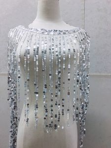 2 metros/lot cor prata lantejas de renda com borla de renda Acessórios marginais de dança latina saia de casamento designer de tecido