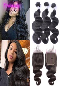 Peruvian 100 Human Hair Body Wave 3 Bunds med 6x6 spetsstängning Virgin Hårförlängningar med stängningar med babyhår 1030inch7322087