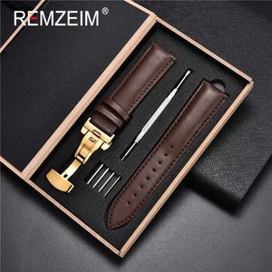 Bandas de assistência Remzeim Soft Calfskin Leather Watch Bands 18mm 20mm 22mm 24mm Acessórios de relógio de borboleta automática com Boxl2404