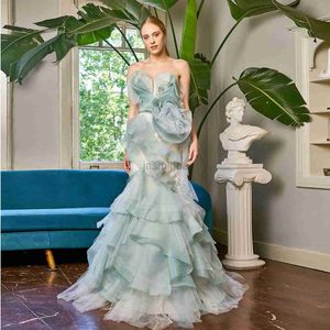 Urbane sexy Kleider Rüschen Prom Kleider Schatz Blume Tüll Kleid Meerjungfrau Langes Floor Abendkleid mit Zug elegante Frau Kleid Plus Größe 24410