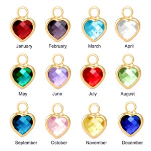 12pcs Charms Birthstone Birth Stone Pendants DIY Handmade Making Findings Gold Color Crystal For Necklace Bracelet