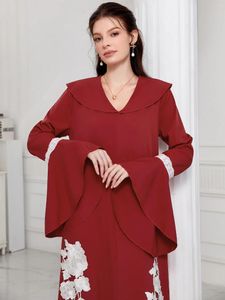 Etniska kläder Islamiska Ramadan Mellanöstern Marocko Dubai Arab Muslimer Luxury Fashion Flip V-Neck flare Hylsa broderad mantel