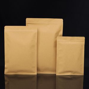 Flat Bottom Kraft Paper Zip Lock Packaging Påsar Aluminiumfolie Inside Waterproof Heat Sealing Snack Spice Seeds Storage Pouches