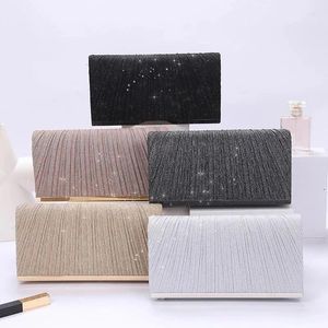 Evening Bags Women's Pleated Sequin Clutch Bag Wedding Purse Bride Handbag Chain 2024 For Banquet Party Dinner