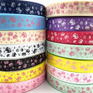 Neue 5yards 25mm Grosgrain bedruckte Schmetterlingsbänder für Hochzeit Weihnachtsfeier Dekorationen Diy Bow Craft Ribbons Vorräte