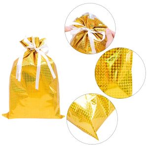 42/31cm Drawstring Merry Christmas Santa Claus Gift Bags Large Gold Silver Goods Cookies Candy Packaging Bag for Christmas 5Pcs