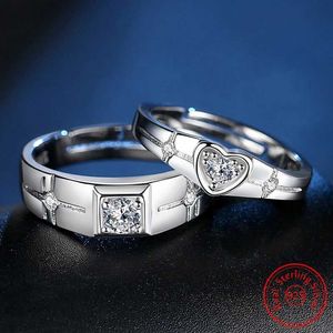 Bandringe Real 925 Stelring Silber Womans New Schmuck Herzkristall Zirkon -Paar Ring für Männer xy0390 J240410