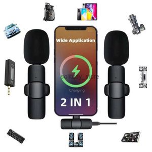 Microphones 2-in-1 Wireless Lavalier Microphone Portable Audio and Video Recording Mini Suitable for iPhone Android Live Gaming Phone MicrophoneQ