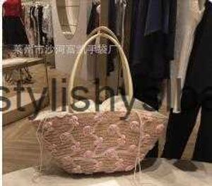 Totes Wheat straw machine nail flower yarn bag one shoulder portable woven fashionable lace casual versatile ladies and pretty H240410