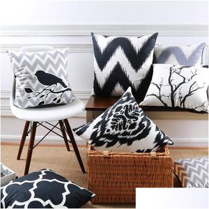 Cushion/Decorative Pillow Wholesale Nordic Style Soft Flannel Sofa Cushion Black And White Er Geometric Modern Stripes Decorative Dr Dheni