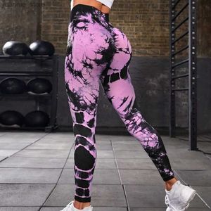 Yoga kläder sömlösa gymnelaggings kvinnor Sexig höftlyft yoga byxor höga midja sport leggings slips färgade fitness träning byxor sportkläder y240410