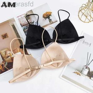 Bras French Thin Shoulder Strap Back Bra Without Steel Ring Lingerie Girls Sexy Gathering Seamless One Piece Triangle Cup Underwear 240410