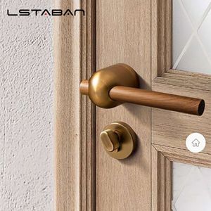 Door Room Brass Walnut Door Lock Set Modern Interior Bedroom Bathroom Double Wood Door Lever Set Dummy Handle Knob