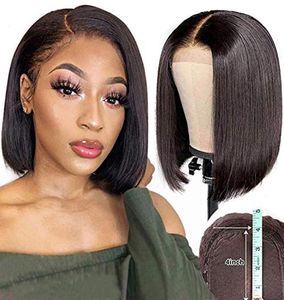 Glueless Short Bob 13x4Lace Front Wig Full Lace Wig 100未処理の人間の髪のプリックヘアラインと黒い髪の髪の毛7194157