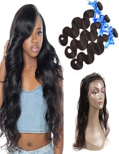 Brazilian Human Hair 3 Bundles with 360 Full Lace Frontal with Baby Hair Cheap Body Wave Remy Hair Weave With Lace Frontal Closure5789712