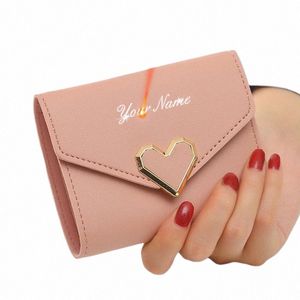 2022 New Short Women Wallets Free Name Engraving Kpop Heart-Shaped Cute Small Women's Wallet PU Leather Slim Simple Female Purse X0lX#