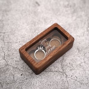 Box anello nuziale in legno personalizzato, portatore ad anello, cuscino ad anello, regalo rustico con tela, porta di gioielleria da sposa personalizzato