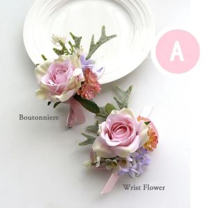 YO CHO Boutonniere Wedding Corsages and Boutonnieres Pink Roses Silk Flowers Boutonnieres Groom Men Marriage Wedding Accessories