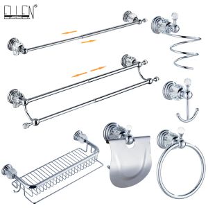 Conjunto de hardware do banheiro Crystal Bath Tootel Plataforma de papel higiênico lasco de toalhas cromadas barra de toalha de toalhetes Rober de escova de escova El8130