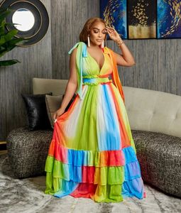 Afrykańskie imprezowe sukienki wieczorne dla kobiet Summer Africa Vneck Sleveles Long Dress Maxi Dashiki 240319