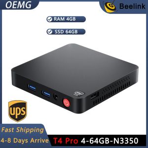 سلسلة/Miner Beelink T4 Pro Mini PC Intel Apollo Lake N3350 ، 4GB DDR/64GB EMMC DUAL HDMI ، 4 USB 3.0 ، WIFI ، BT مثالي للمنزل والمكتب