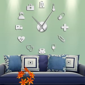 Medizin Heath Care Ambulance große Wanduhr DIY Acrylspiegel Wandaufkleber Medizinische Wandkrankenhaus Klinik für Kunstuhr