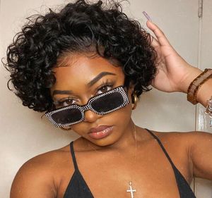 Pixie Cut Short Curly Human Hair Wigs 13X1 Transparent Lace Front Wig Brazilian Hair Deep Curl For Women3428729