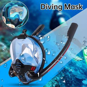 Diving Masks Double tube snorkeling mask full face dry swimming snorkeling with camera frame anti fog diving goggles underwater accessories Y240410