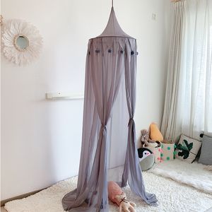 Pom-pom Tassel Girls Room Canopy Bed Curtains Round Hung Dome Mosquito Net Kids Baby Mosquito Curtain for Bed Decor Crib Canopy