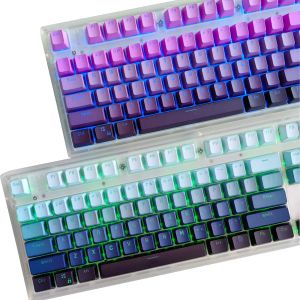 Acessórios gradiente de keycap de zagueiro PBT Dipdyeing Word transparente simples pele dupla geada arco -íris azul para teclado mecânico