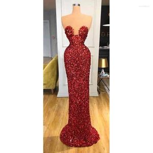 Party Dresses Fashion Red Prom Sleeveless golvlängd Sequin Formell aftonklänning 2024 Custom Made Vestidos de Gala