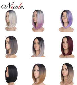 Nicole Short Bob Wigs Hair Straight omber para Mulheres Negras Estilo Full Cabeça 200GPACK de boa qualidade Fieber Real grossa natur3286089