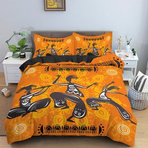 アフリカの民族寝具セットオレンジボヘミアンスタイル羽毛布団カバーキングクイーンビンテージウーマンポリエステル掛け布団カバー大人向け