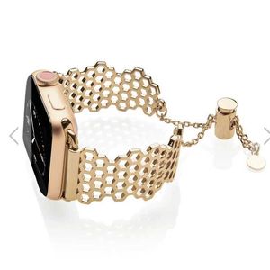 Watch Bands Iwatch Strap 2021 Newest Released Vintage Classy Stainless Steel Beaded for Apple Watch Band in Rose Gold Color for FeminineL2404