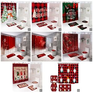 2022 Christmas Shower Curtain Set Printed Bathroom Accessories Kit Waterproof Shower Screen Non-slip Bath Mat for Home Holiday