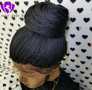 Naturalne 2x Braids Perg BlackBrownBlonde Ombre Kolor dwa odcienie długie syntetyczne zaplatane koronkowe przednie peruki z dziecięcym włosami ciepło R7770202