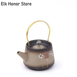 220 ml Retro Grovt keramik Loop-HANDLED TEAPOT Handmålad solros Art TEAPOT HUSHALSE TEAKETLE MASTER POTS Presentförpackning