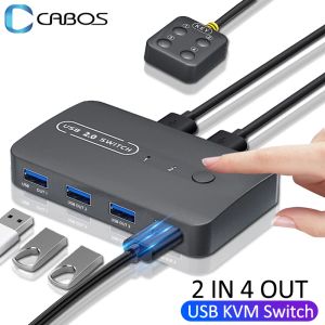 Hubs Switch USB KVM 2 em 4 out USB 2.0 Switcher para Windows10 PC Teclado Mouse Laptop 4 em 4 Out KVM Switch Hub Adaptador