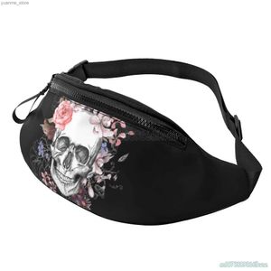 Sportsäcke Retro Grunge Gothic Skull Rose Floral Fanny Pack mit Taschenlauf -Wanderweg Sport Tailentasche Y240410