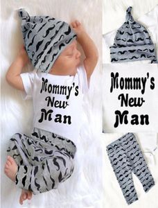 Zestawy odzieży Kawałki litera z długim rękawem druk top spodni i kapelusz zestaw dla małego chłopca Mommys Man Autumn Winter Ubrania Clothing3454790