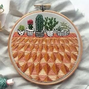 Cactus Patterns Embroidery Material Package Plant Series DIY Handcraft Beginner Embroidery Supplies Hanging Painting Decor