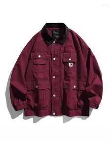Erkek Ceketler İlkbahar ve Sonbahar Birleştirilmiş yaka açık iş kıyafetleri Japon moda marka çoklu cepleri gevşek gündelik düğme ceketleri