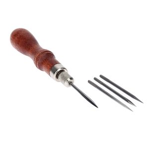 4 I 1 DIY Trähandtag lädersömmar för läder Sying Scratch Awl Tools Canvas Leathercraft Sewing Needle Pit