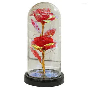 Dekorativa blommor lyser upp Rose In Glass Dome Romantic Flower Perfect Gift Home Decor Supplies For Anniversary Valentines