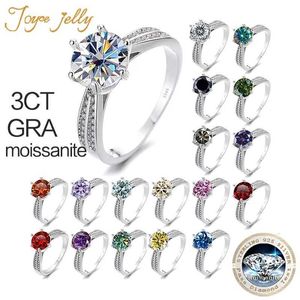 Anéis de banda Joycejelly Luxury 9mm 3CT VVS D Ring de mosonita colorida para mulheres S925 Sterling Silver Jewelry Passes Tester Diamond Tester J240410