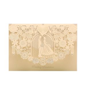 100pcs Bridal and Groom Laser Cut Wedding Invitations Card Love Lace Pocket Customize Printing Invites Card Party Favor Decor